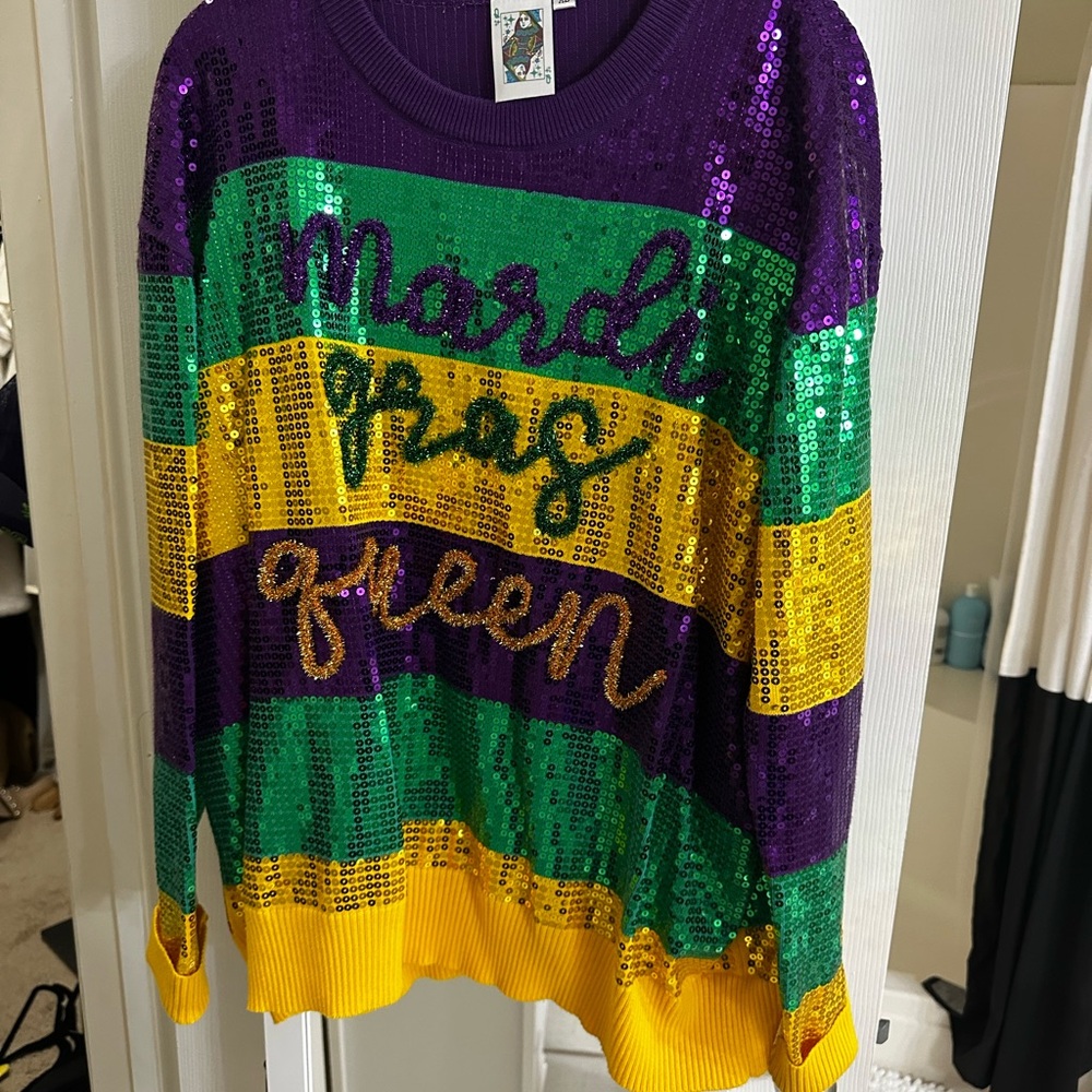 QUEEN OF SPARKLES Mardi Gras Sequin Sweater